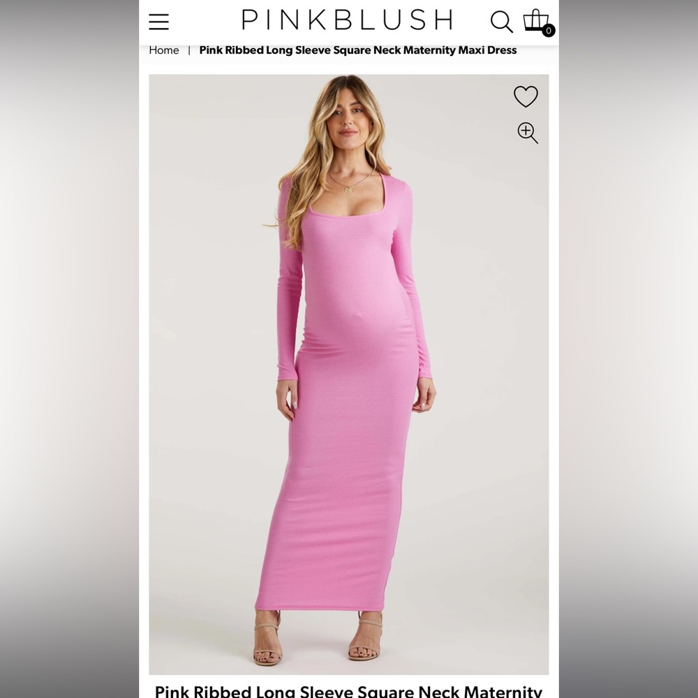 Pink Ribbed Long Sleeve Square Neck Maternity Maxi Dress sz Med. never worn.